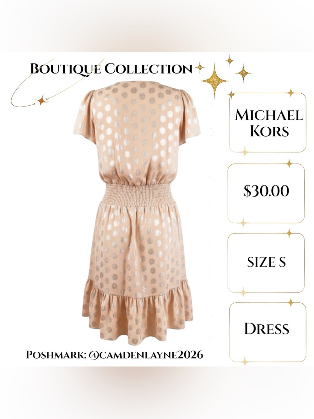 Michael Kors Women's Julia Foil-Print Smock-Waist Dress - Picture 5 of 7